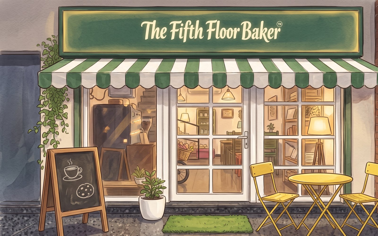 The Fifth Floor Baker shop front in HUDA Market, Sector 15, illustrated